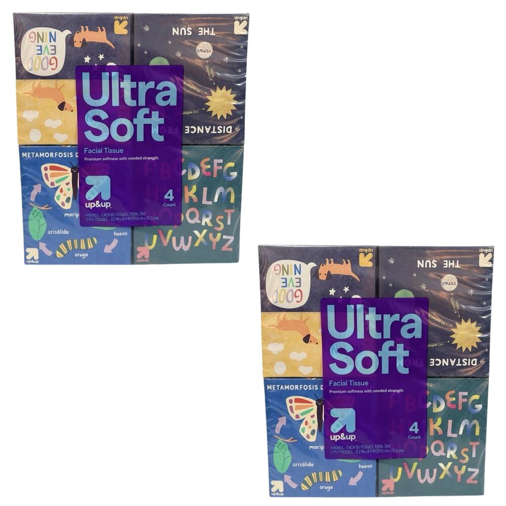Ultra Soft 3‑Ply Facial Tissue – Back‑to‑School Designs – 8pk/520ct – up & up